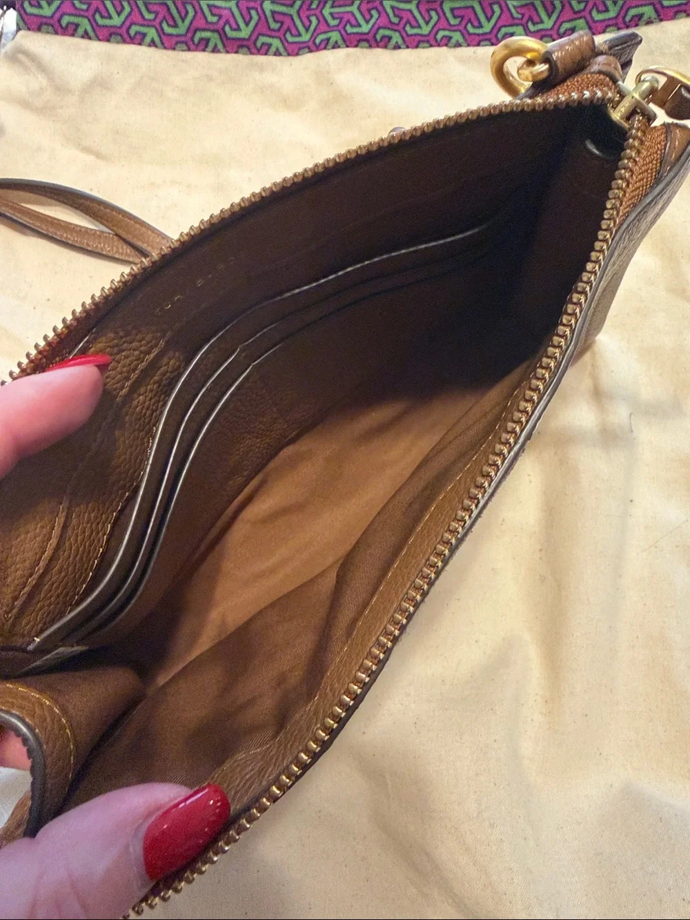 Tory Burch Brown Leather Crossbody Bag with Suede Striped Detail